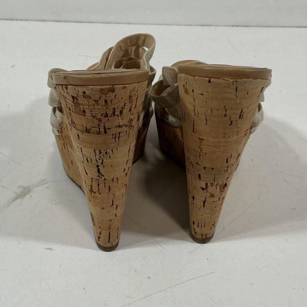 Christian Louboutin Corniche Cork Beige Woven Platform Wedge Sandals Size 40.5
